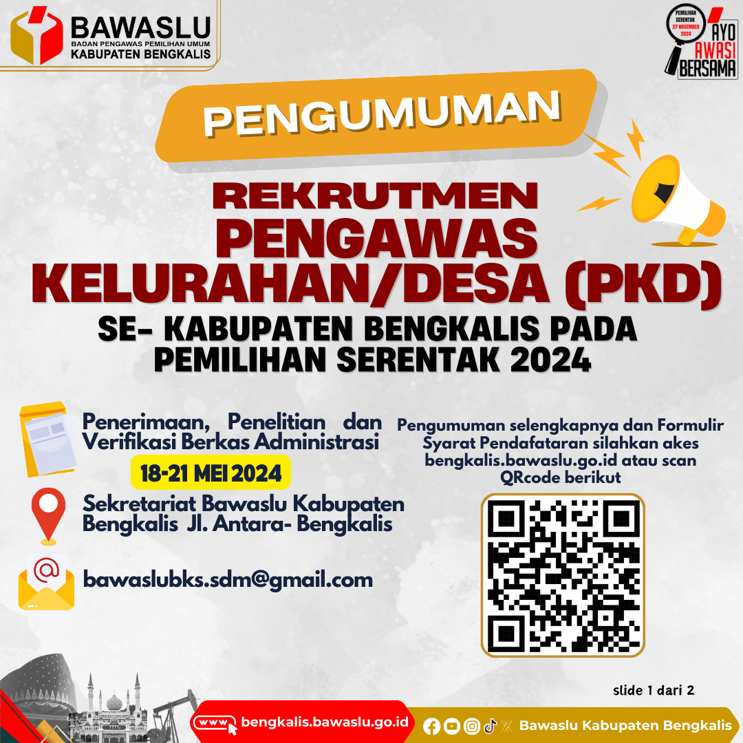 Bawaslu Kabupaten Bengkalis Rekrut Pengawas Kelurahan/Desa