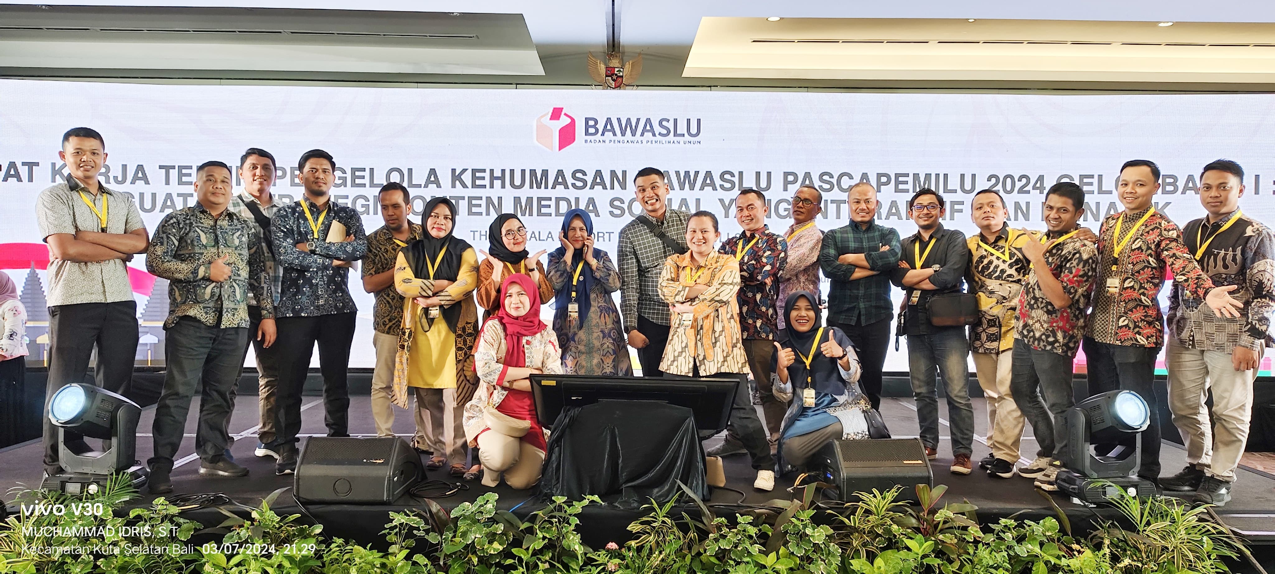 Rapat Kerja Teknis Pengelola Kehumasan Bawaslu Pasca Pemilu 2024 Gelombang I, Rabu (3/7) di The Sakala Resort Bali.